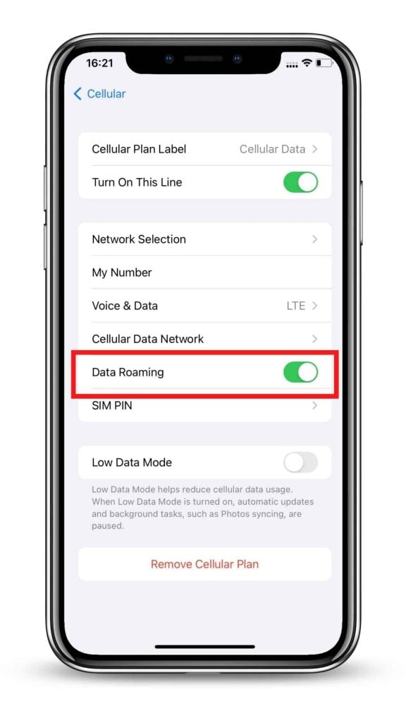 Step 8: Turn on eSIM's Data Roaming