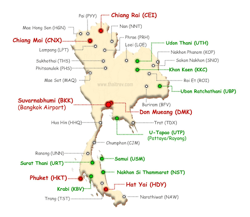 Carte de l'aéroport de Thaïlande