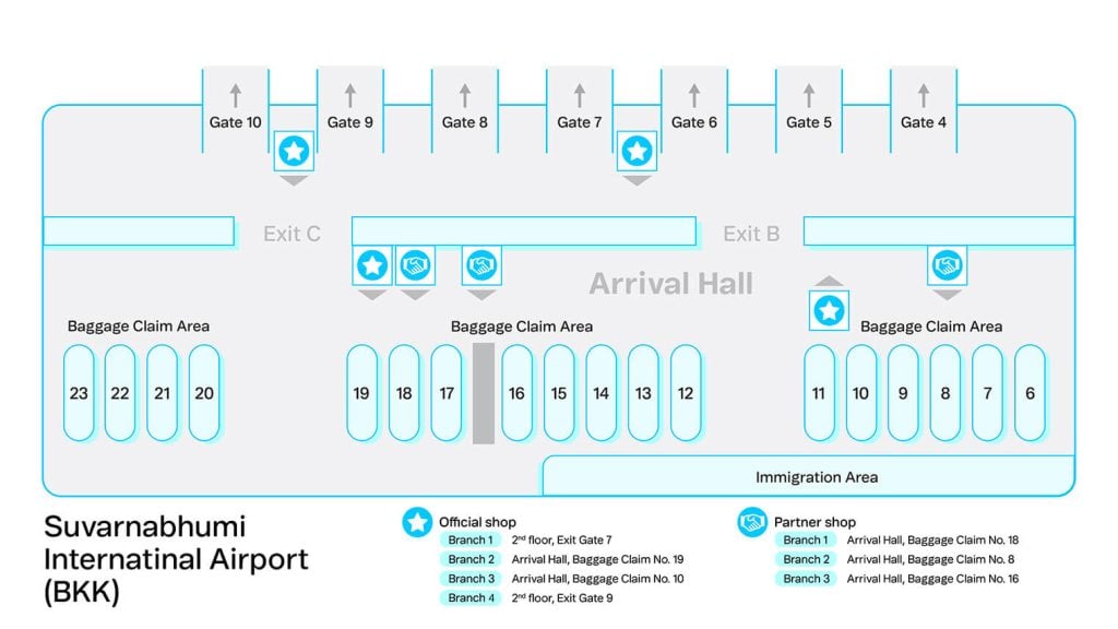 Plan du magasin DTAC à l'aéroport de Suvarnabhumi BKK