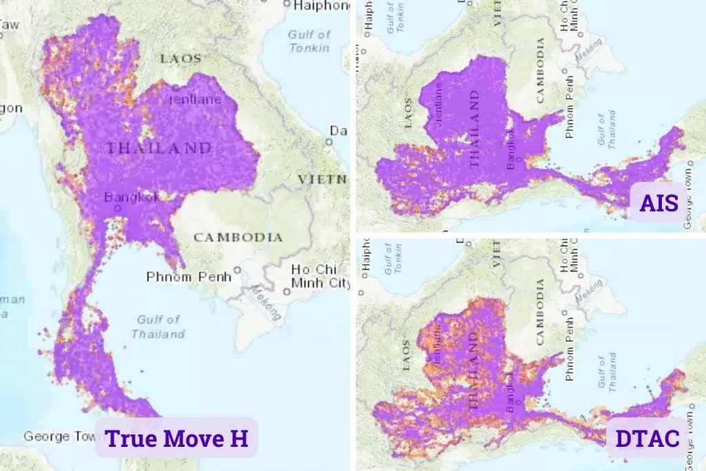 Mobile internet coverage of major network operators in Thailand