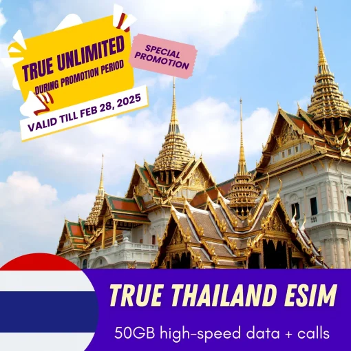 True Thailand eSIM unlimited data 10 days